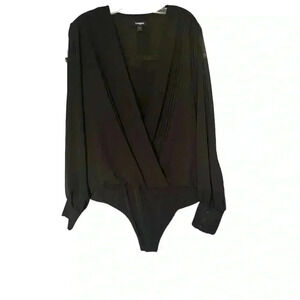 Express Womans Bodysuit Top Size Xl‎ V-Neck Long Sleeve Faux Wrap Bodysuit